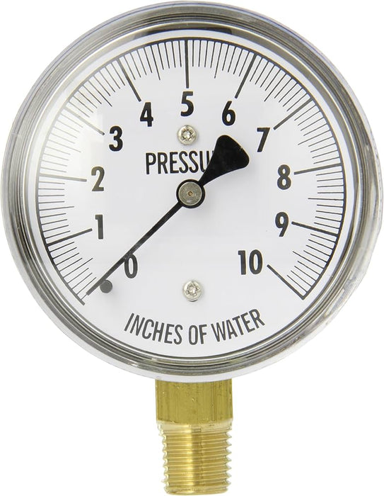2000045 | 0-10" WC Pressure Gauge, 1/4" NPT